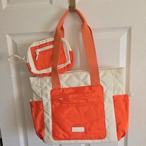 Caitina Quilted Tote Travel Bag, Many Pockets, Matching Pouch, NWT